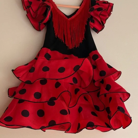 SABOR ANDALUZ - Red and Black Polka Dot Flamenco Dress for Toddlers - Picture 3 of 5